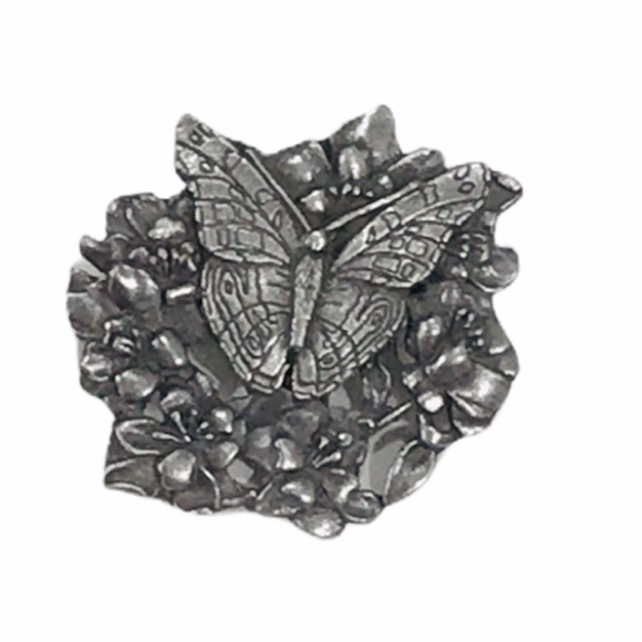 Birds & Blooms Butterfly And Flowers Limited Edition 1998 Brooch, Pewter Tone